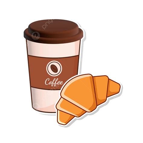 Coffee With Croissant Sticker Vector Illustration Croissant Coffee