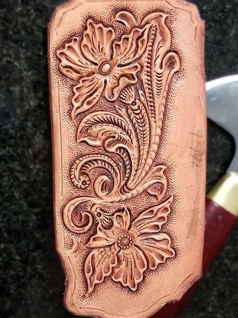 Cell Phone Biker Case Holster Sheridan Floral Hand Tooled Hand Carved