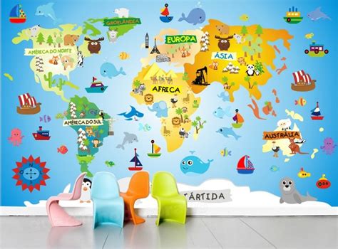 Adesivo Infantil Papel De Parede Mapa Mundi Decorativo Bebe R