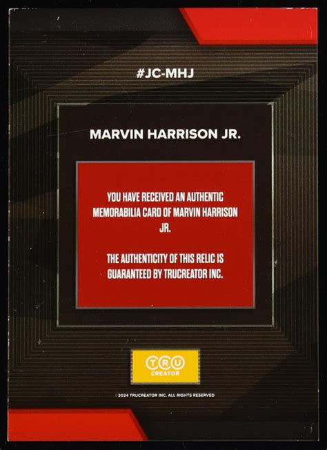 Marvin Harrison Jr 2024 Trusport Jumbo Trucreator Card 12 Jc Mhj Rookie Card Pristine Auction