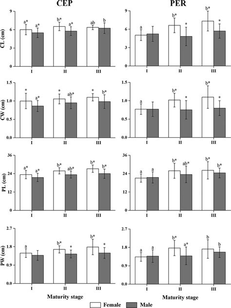 Sex Specific Mean Values Of Gladius Morphometric Variables At Different