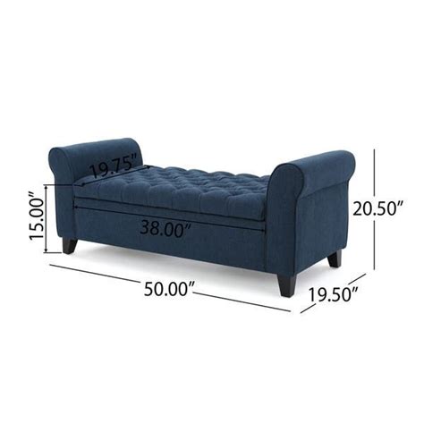 A Blue Couch With Measurements For The Top And Bottom Section