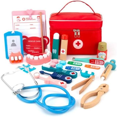 Jeu de rôle Malette Docteur Enfant en Bois 23 pièces Stéthoscope