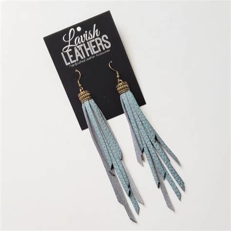 Long Powder Blue Tassel Earrings Lavish Leathers