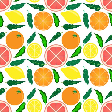 Cute Seamless Pattern With Fresh Citrus Fruits On White Background