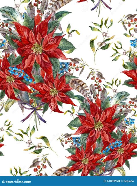 Christmas Floral Seamless Pattern With Poinsettia Stock Illustration