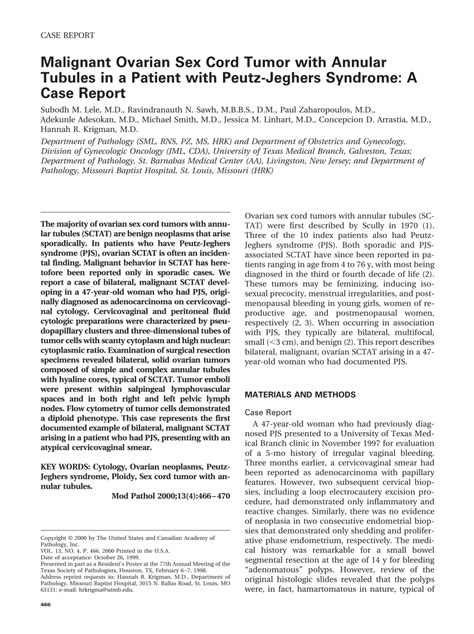 Pdf Malignant Ovarian Sex Cord Tumor With Annular Tubules In A Patient With Peutz Jeghers