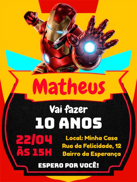 Convite Anivers Rio Homem De Ferro Edite Gr Tis Nosso Editor Online