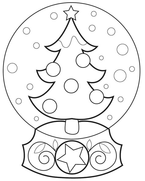 Coloriage Boule à Neige avec Un Sapin de Noël télécharger et imprimer