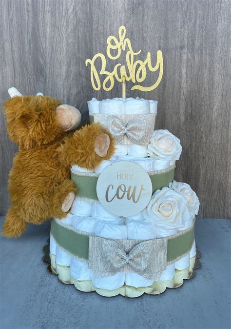 Highland Cow Diaper Cake Baby Shower Gift Gender Neutral Gift Baby