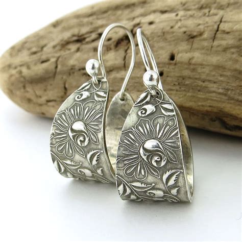 Modern Sterling Silver Hoop Earrings Dangle Contemporary Silver