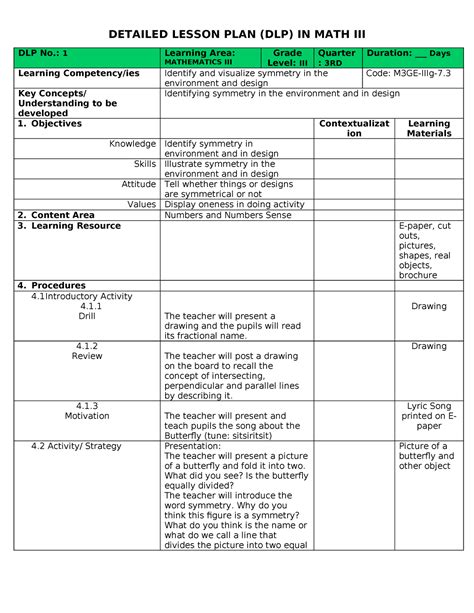 Detailed Lesson Plan Dlp In Math Iii Lea Detailed Lesson Plan Dlp In Math Iii Dlp No 1