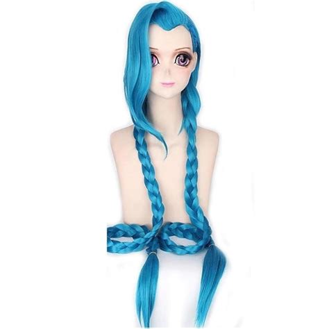 Cosfun Lol He Loose Cannon Jinx Cosplay Wigs Long Bunches Braided Hair