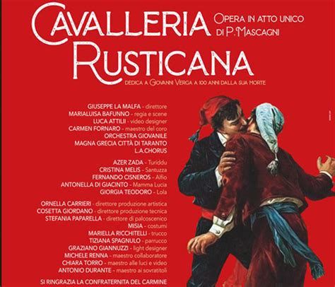 CAVALLERIA RUSTICANA Opera In Atto Unico Di Pietro Mascagni Teatro