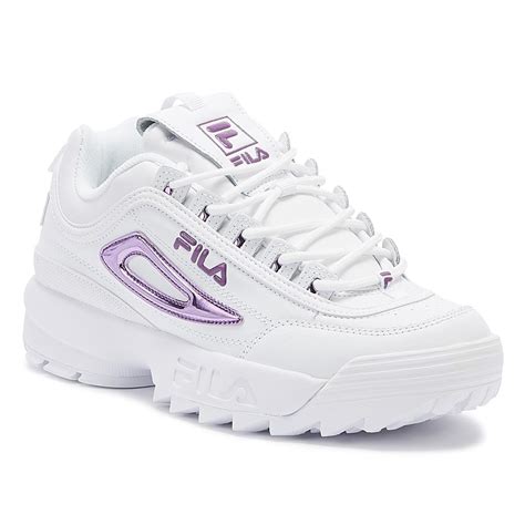 Fila Leather Disruptor Ii Womens Metallic White Lavender Trainers Lyst