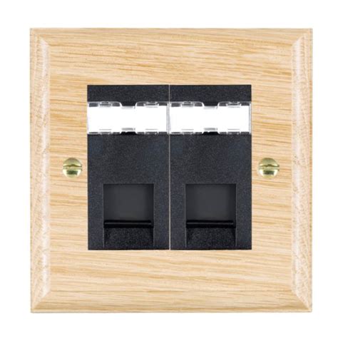 Hamilton Woods Ovolo Light Oak 2 Gang Unshielded Rj12 Socket With Black Insert Ukes