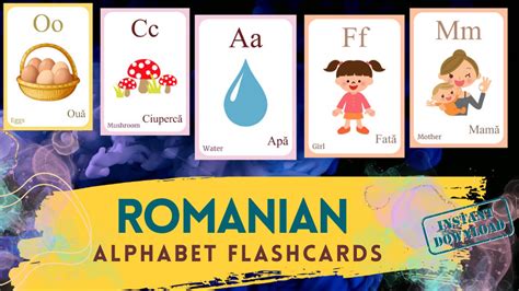 ROMANIAN Alphabet FLASHCARD With Picture, Learning ROMANIAN, Romanian ...