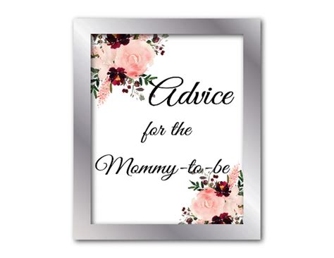 Printable Coral Watercolor Flower Advice For The Mommy To Be Sign And