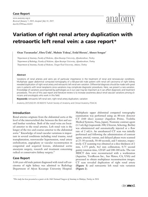 PDF Variation Of Right Renal Artery Duplication With Retroaortic Left