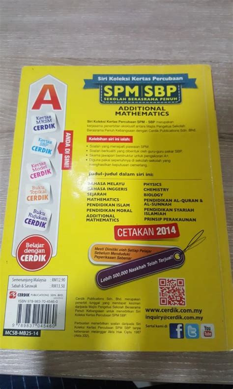 Siri Koleksi Kertas Percubaan SPM SBP Additional Mathematics Hobbies