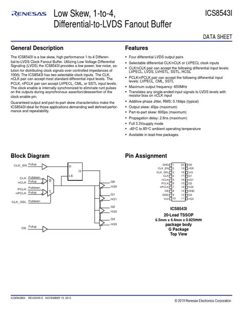 ICS8543I Datasheet Differential To LVDS Fanout Buffer