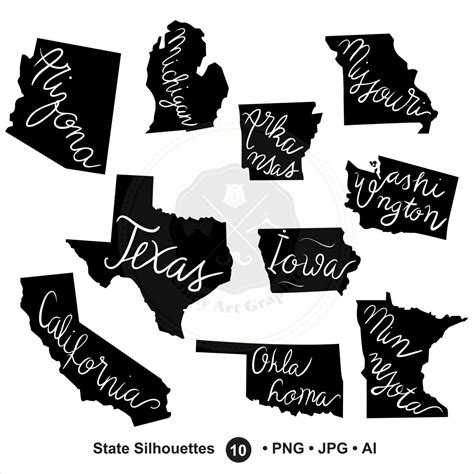 State Silhouettes Svgstate Clipartunited State Etsy Silhouette Svg