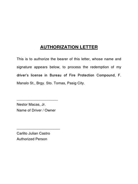 Authorization Letter Drivers License Pdf