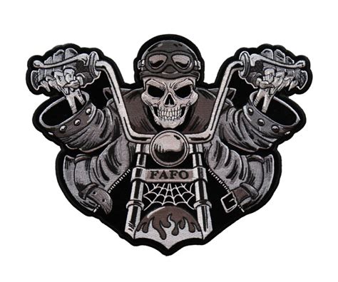 Skeleton Skull Motorcycle Rider With Flames Subdued Embroidered Biker