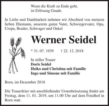 Traueranzeigen Von Werner Seidel Abschied Nehmen De