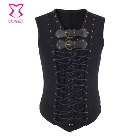 Kamizelka Steampunk M Ska Garnitur Gilet Homme Czarny Pasek Klamra I