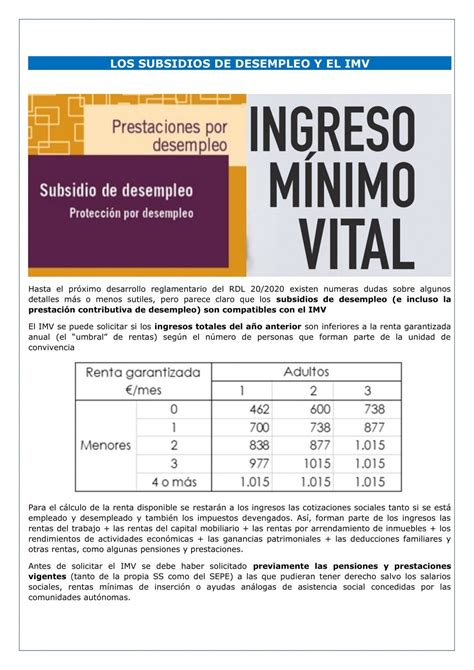 Los Subsidios De Desempleo Y El Imv Laboral Pensiones