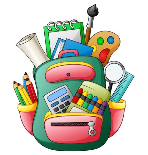 Ilustración de vector de bolso de escuela con útiles escolares Vector