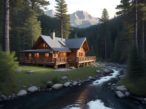 Premium Photo A Secluded Mountain Cabin Nestled Among Towering Pine