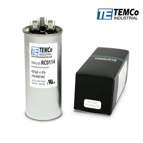 Temco 45 5 Uf Mfd 370 440 Vac Volts Round Dual Run Capacitor 50 60 Hz Lot 1 Ebay