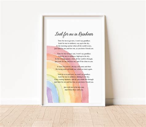 Look For Me In Rainbows Funeral Poem Memorial Gift Loved Etsy