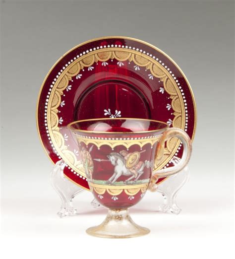 Murano Venetian Enameled Ruby Glass Cup And Saucer Tea Cups Tea Cups Vintage Antique Tea Cups