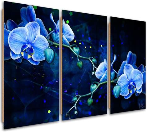 Feeby Obraz Trzyczęściowy Deco Panel Niebieski Kwiat Orchidei 90x60