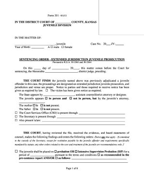 Fillable Online Kansasjudicialcouncil Form 351 9 1 13 IN THE DISTRICT