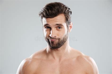 Portrait Of A Handsome Doubtful Man With Naked Shoulders Stock Photo Image Of Dream Puzzled