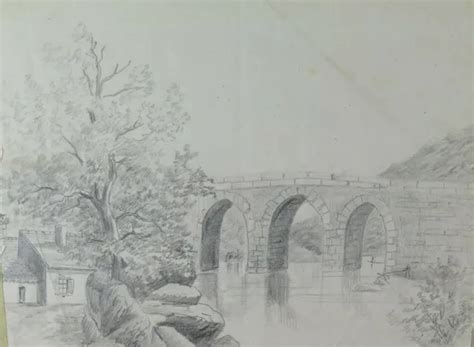 ANCIENNE DESSIN CRAYON Sur papier France Début Siècle Vue Campagne BM53