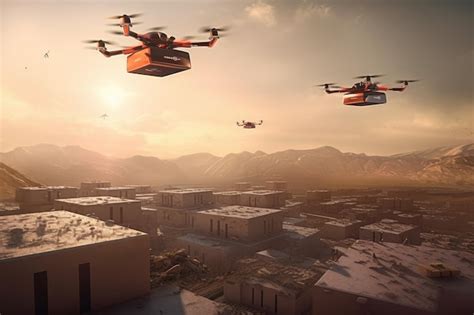 Premium Ai Image Beauty And Atmosphere Of Unmanned Drone Deliveries