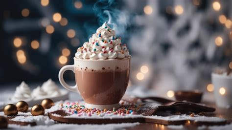 Premium Photo Cup Of Steaming Hot Cocoa Topped With Whipped Cream And