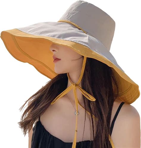 Kukuzhu Super Wide Brim Women Sun Hat Cotton Floppy Packable Reversible Wired Edge Hats Uv