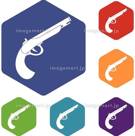 Gun Icons Set Hexagon