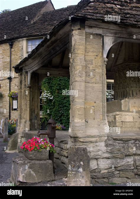 Market Cross Castle Combe Village Wiltshire England Uk Stock Photo