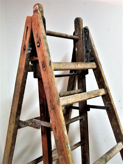 Antique Industrial Wood And Steel Extension Ladders At 1stdibs