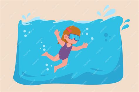 Niña Feliz Nadando En Una Piscina Concepto De Waterpolo Ilustración