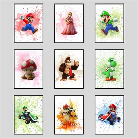 Super Mario Poster Artwork Super Mario Fan Art Bundle Watercolor