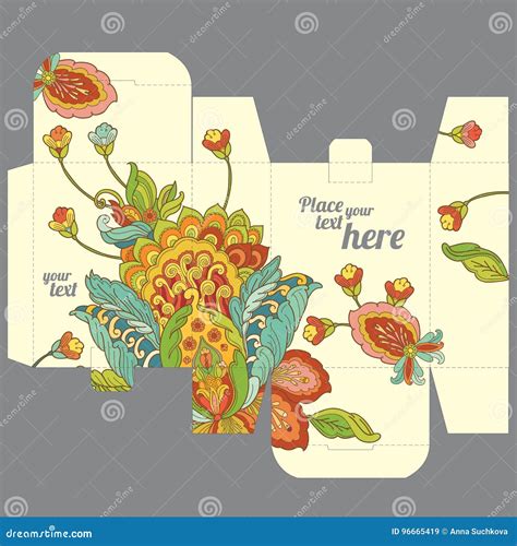 T Wedding Favor Box Template With Oriental Flower Pattern Stock