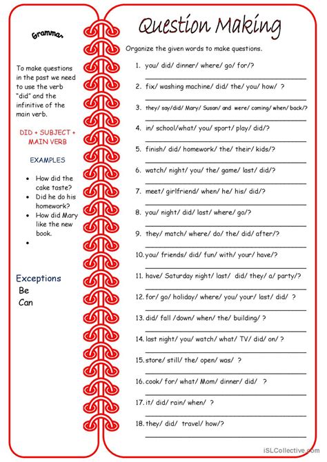 Question Making S Past English Esl Worksheets Pdf And Doc